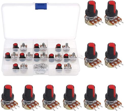 Hilitchi 10 Pcs B1K-B1M Ohm Potentiometer Knurled Shaft 3 Terminals Linear Taper Rotary Potentiometer w/Knob Nuts and Washers Audio B Type in Saudi Arabia