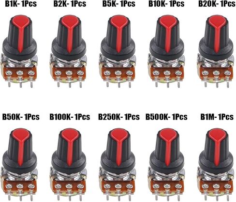 Hilitchi 10 Pcs B1K-B1M Ohm Potentiometer Knurled Shaft 3 Terminals Linear Taper Rotary Potentiometer w/Knob Nuts and Washers Audio B Type in Saudi Arabia