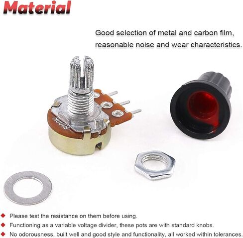 Hilitchi 10 Pcs B1K-B1M Ohm Potentiometer Knurled Shaft 3 Terminals Linear Taper Rotary Potentiometer w/Knob Nuts and Washers Audio B Type in Saudi Arabia