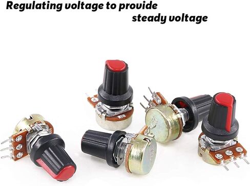 Hilitchi 10 Pcs B1K-B1M Ohm Potentiometer Knurled Shaft 3 Terminals Linear Taper Rotary Potentiometer w/Knob Nuts and Washers Audio B Type in Saudi Arabia