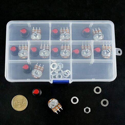 Hilitchi 10 Pcs B1K-B1M Ohm Potentiometer Knurled Shaft 3 Terminals Linear Taper Rotary Potentiometer w/Knob Nuts and Washers Audio B Type in Saudi Arabia