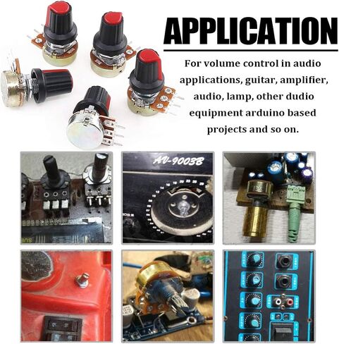 Hilitchi 10 Pcs B1K-B1M Ohm Potentiometer Knurled Shaft 3 Terminals Linear Taper Rotary Potentiometer w/Knob Nuts and Washers Audio B Type in Saudi Arabia