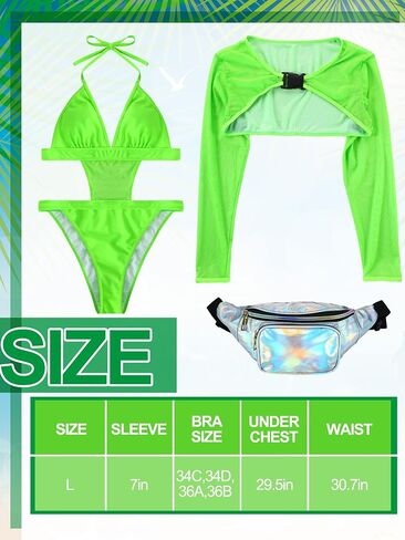3 Pcs Rave Outfits for Women Set with 1 Pcs Festival Bodysuit Long Swimsuits 1 Pcs Holographic Fanny Pack 1 Pcs Fishnet Stockings Mesh Buckle Shrug Crop Top for Club Party in Saudi Arabia