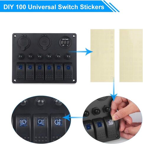 WATERWICH 6 Gang Waterproof Rocker Switch Panel Marine Boat Car ON-Off Switch with 12V 24V LED Voltmeter Dual USB Charger Cigarette Lighter Socket Circuit Breaker for RV Vehicle Truck in Saudi Arabia
