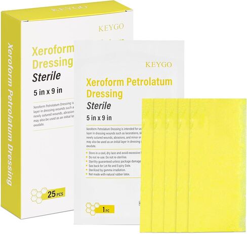 رقعة خلع الملابس الطبية Xeroform Petrolatum مقاس 5 × 9، ضمادات شاش غير ملتصقة، رقعة شاش شبكية ناعمة ناعمة للحروق، وتمزقات العناية بالجروح، وترقيع الجلد، وشق جراحي (صندوق من 25) in Saudi Arabia