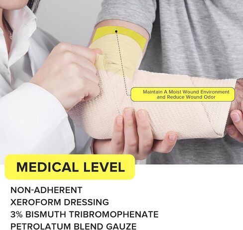 رقعة خلع الملابس الطبية Xeroform Petrolatum مقاس 5 × 9، ضمادات شاش غير ملتصقة، رقعة شاش شبكية ناعمة ناعمة للحروق، وتمزقات العناية بالجروح، وترقيع الجلد، وشق جراحي (صندوق من 25) in Saudi Arabia