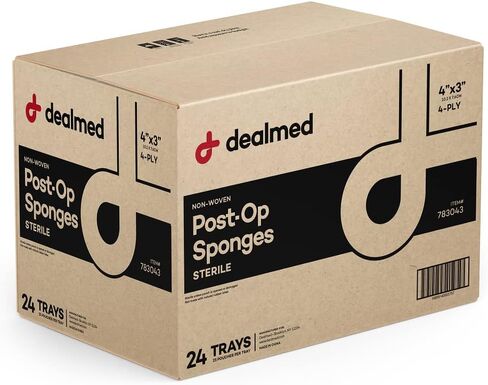 Dealmed Sterile Post-Op Gauze Sponges – 25 Count, 4-Ply, 4’’ x 3’’ Gauze Pads, Packages of Two, Individually Wrapped Non-Woven Gauze Sponges, Wound Care Product for First Aid Kit/Medical Facilities in Saudi Arabia