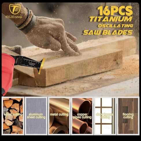 16pcs Titanium Oscillating Tool Blades,Extra Long Titanium Oscillating Saw Blades Kit for Metal, Wood, Nails, Screws Cutting,Multi Tool Blades Kits Fit Dewalt Bosch Milwaukee Ryobi in Saudi Arabia