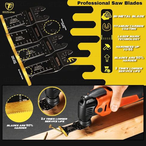 16pcs Titanium Oscillating Tool Blades,Extra Long Titanium Oscillating Saw Blades Kit for Metal, Wood, Nails, Screws Cutting,Multi Tool Blades Kits Fit Dewalt Bosch Milwaukee Ryobi in Saudi Arabia