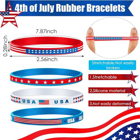 Leitee 100 Pcs USA Rubber Wristbands Bulk American Flag Silicone Stretchable Bracelet Patriotic Veterans Rubber Bracelets Red White Blue Military Memorial Day Army Wristbands Independence Day Gifts in Saudi Arabia