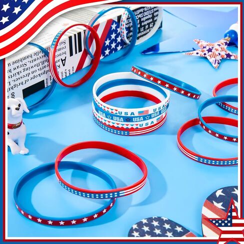 Leitee 100 Pcs USA Rubber Wristbands Bulk American Flag Silicone Stretchable Bracelet Patriotic Veterans Rubber Bracelets Red White Blue Military Memorial Day Army Wristbands Independence Day Gifts in Saudi Arabia