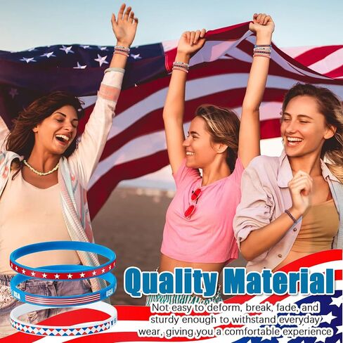 Leitee 100 Pcs USA Rubber Wristbands Bulk American Flag Silicone Stretchable Bracelet Patriotic Veterans Rubber Bracelets Red White Blue Military Memorial Day Army Wristbands Independence Day Gifts in Saudi Arabia