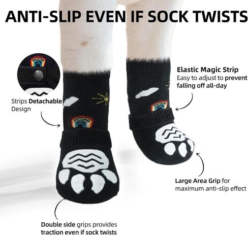 PUPTECK Anti Slip Dog Socks 2 Pairs with Double Grippers for Hardwood Floors, Shoes for Hot/Cold Pavement, Boots & Paws Protectors to Prevent Licking, Traction Booties for Senior Smll Large Dogs in Kuwait