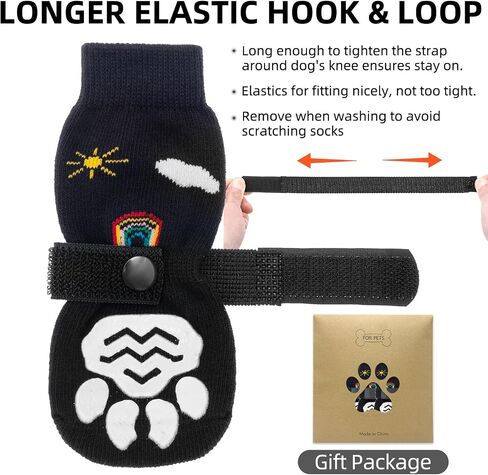 PUPTECK Anti Slip Dog Socks 2 Pairs with Double Grippers for Hardwood Floors, Shoes for Hot/Cold Pavement, Boots & Paws Protectors to Prevent Licking, Traction Booties for Senior Smll Large Dogs in Kuwait