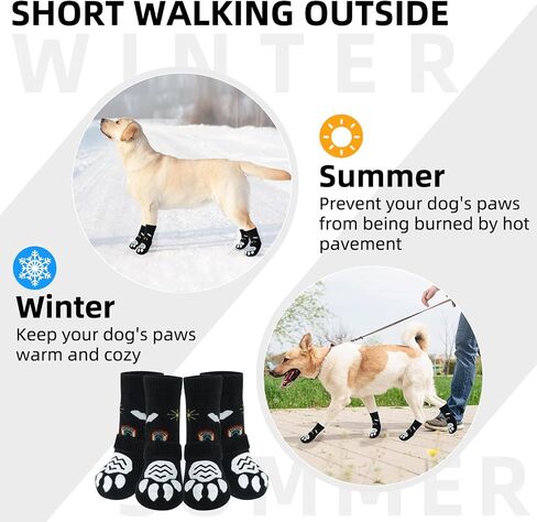 PUPTECK Anti Slip Dog Socks 2 Pairs with Double Grippers for Hardwood Floors, Shoes for Hot/Cold Pavement, Boots & Paws Protectors to Prevent Licking, Traction Booties for Senior Smll Large Dogs in Kuwait
