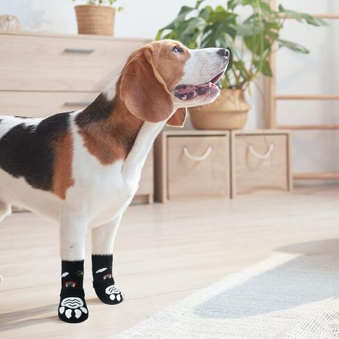 PUPTECK Anti Slip Dog Socks 2 Pairs with Double Grippers for Hardwood Floors, Shoes for Hot/Cold Pavement, Boots & Paws Protectors to Prevent Licking, Traction Booties for Senior Smll Large Dogs in Kuwait