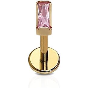 Bagoette Gem Flat Back Stud - حلق التيتانيوم واحد ، تصميم دبوس الدفع للأذنين الحساسة - (قرط واحد) in Kuwait