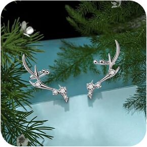Tuwiqsdi Deer Earrings Fashion Jewelry 925 Sterling Silver Shiny CZ Crystal Diamond Deer Antler Stud Earrings for Women in Saudi Arabia