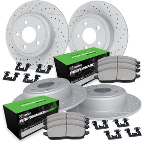 R1 Concepts Front and Rear Brake Kit For 2008-2013 INFINITI G37, 2014-2015 INFINITI Q60, 2009 Nissan 350Z| Drilled Slotted Brake Rotors| Performance Sport Brake Pads and Rotors Kit| Hardware included in Saudi Arabia