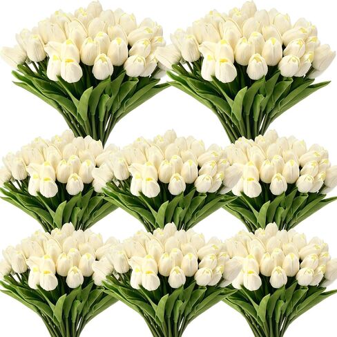 Janinka 100pcs زهور الزنبق الاصطناعية مزيفة PU الزنبق فو اللاتكس باقة الزهرة الترتيب الأزهار لزخارف زفاف يوم الأم (أبيض) in Kuwait