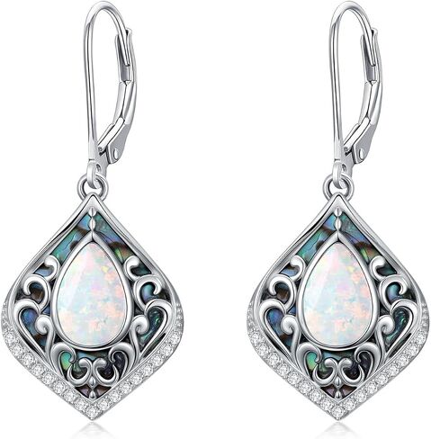 Filigree Gemstone Earrings 925 Sterling Silver Teardrop Bohemian Dangle Earrings Abalone Shell Filigree Jewelry Birthday Christmas Gifts for Women in Kuwait