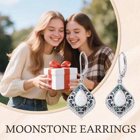 Filigree Gemstone Earrings 925 Sterling Silver Teardrop Bohemian Dangle Earrings Abalone Shell Filigree Jewelry Birthday Christmas Gifts for Women in Kuwait