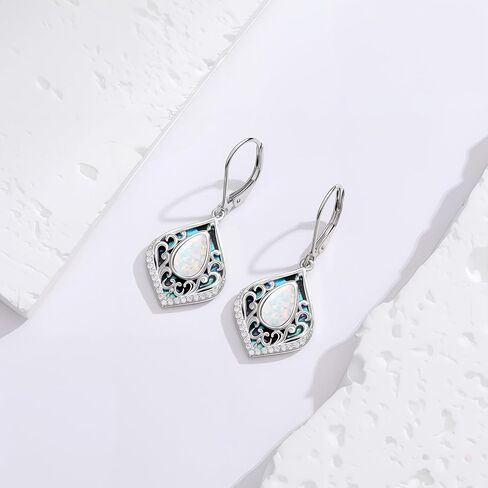 Filigree Gemstone Earrings 925 Sterling Silver Teardrop Bohemian Dangle Earrings Abalone Shell Filigree Jewelry Birthday Christmas Gifts for Women in Kuwait