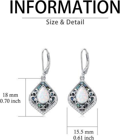 Filigree Gemstone Earrings 925 Sterling Silver Teardrop Bohemian Dangle Earrings Abalone Shell Filigree Jewelry Birthday Christmas Gifts for Women in Kuwait