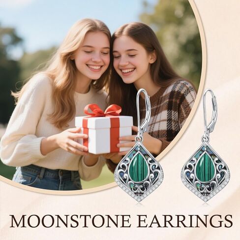 Filigree Gemstone Earrings 925 Sterling Silver Teardrop Bohemian Dangle Earrings Abalone Shell Filigree Jewelry Birthday Christmas Gifts for Women in Kuwait