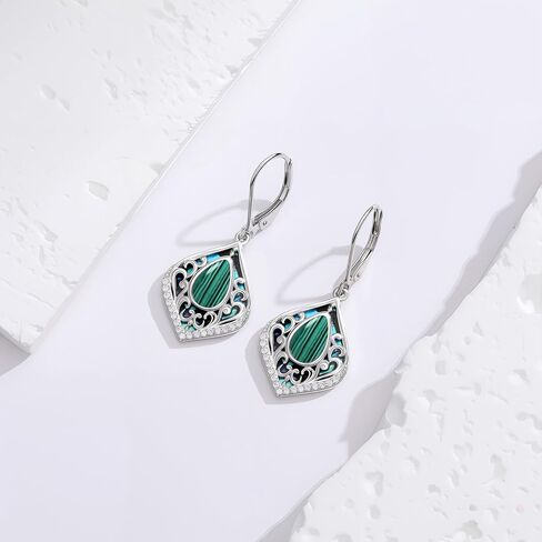 Filigree Gemstone Earrings 925 Sterling Silver Teardrop Bohemian Dangle Earrings Abalone Shell Filigree Jewelry Birthday Christmas Gifts for Women in Kuwait