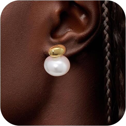 Gold Pearl Studs Earrings for Women 18K Gold Plated Pearl Drop Dangle Earrings Studs Wedding Dangling Earring in Kuwait
