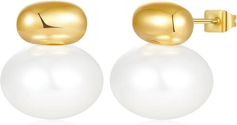 Gold Pearl Studs Earrings for Women 18K Gold Plated Pearl Drop Dangle Earrings Studs Wedding Dangling Earring in Kuwait