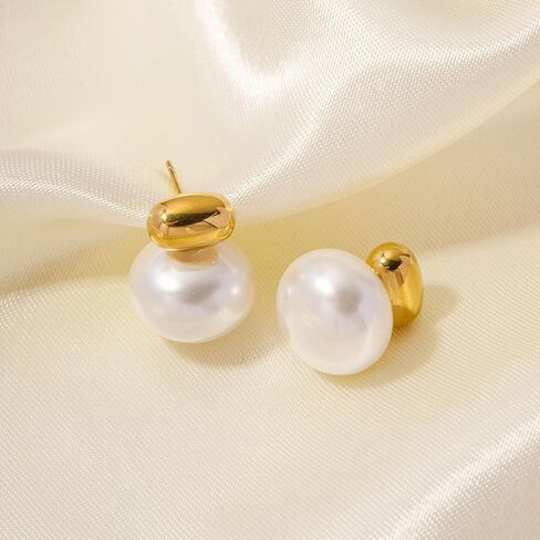 Gold Pearl Studs Earrings for Women 18K Gold Plated Pearl Drop Dangle Earrings Studs Wedding Dangling Earring in Kuwait