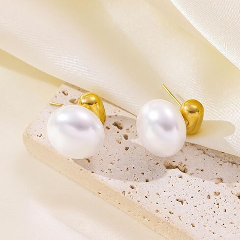 Gold Pearl Studs Earrings for Women 18K Gold Plated Pearl Drop Dangle Earrings Studs Wedding Dangling Earring in Kuwait