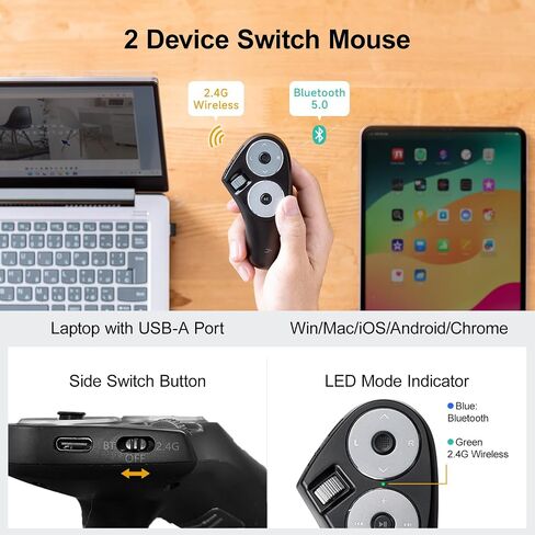 Sanwa 3 in 1 Mouse Finger Finger Bluetooth ، فرس العرض اللاسلكي ، تمرير الفيديو ودوره بدوره لتطبيق Kindle ، الماوس القابل للارتداء ، الفئران عن بُعد محمولة للقابلة لإعادة الشحن للكمبيوتر الشخصي ، المحمول ، MAC ، الكمبيوتر اللوحي in Kuwait