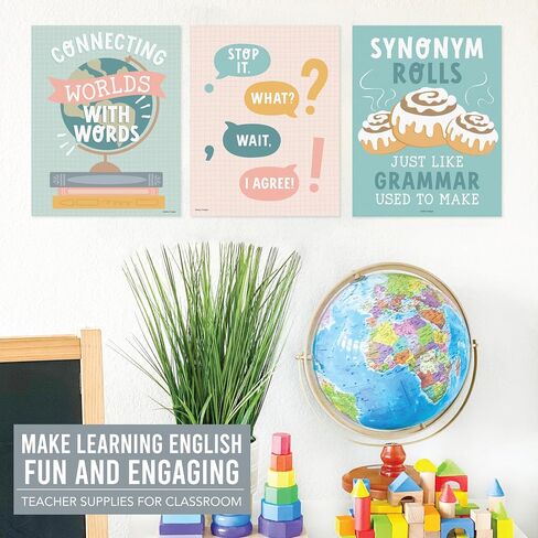 6 Colorful English Classroom Decor Middle School - English Classroom Posters High School, ELA Posters For High School Classroom, ESL Classroom Decorations, Grammar Posters, ELA Classroom Must Haves in Saudi Arabia