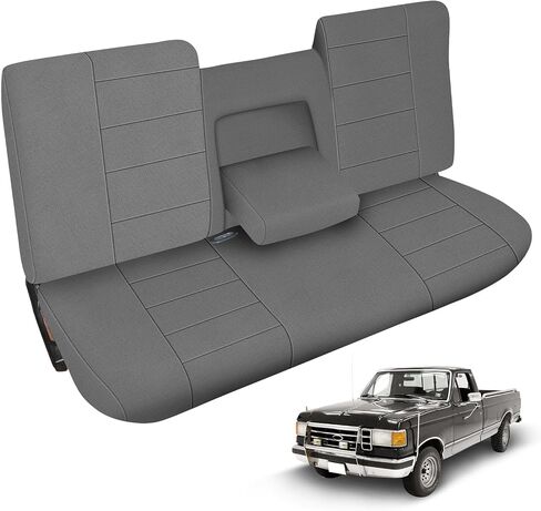 Truck Seat Cover Compatible with 1987-1991 Ford F150 Front Bench with Opening Armrest and Molded Headrest, Charcoal in Kuwait