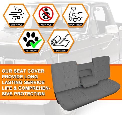 Truck Seat Cover Compatible with 1987-1991 Ford F150 Front Bench with Opening Armrest and Molded Headrest, Charcoal in Kuwait