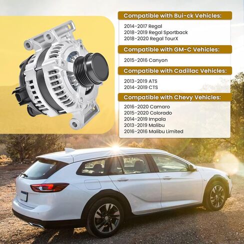 1042101960 Alternator Compatible with Chevy Impala 14-19, Malibu 13-19, Camaro, Blazer & GM-C Canyon 15-16 & Buic-k Regal & Cadillac CTS, 12V 150Amp CW 5-Groove Clutch Pulley, Part #: 13592811 in Kuwait