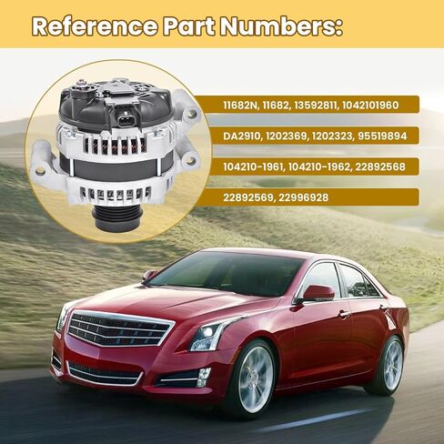1042101960 Alternator Compatible with Chevy Impala 14-19, Malibu 13-19, Camaro, Blazer & GM-C Canyon 15-16 & Buic-k Regal & Cadillac CTS, 12V 150Amp CW 5-Groove Clutch Pulley, Part #: 13592811 in Kuwait