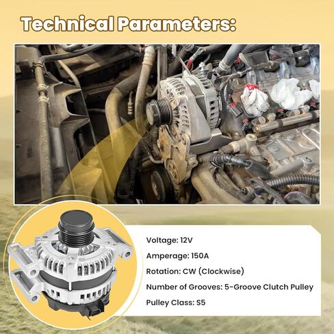 1042101960 Alternator Compatible with Chevy Impala 14-19, Malibu 13-19, Camaro, Blazer & GM-C Canyon 15-16 & Buic-k Regal & Cadillac CTS, 12V 150Amp CW 5-Groove Clutch Pulley, Part #: 13592811 in Kuwait