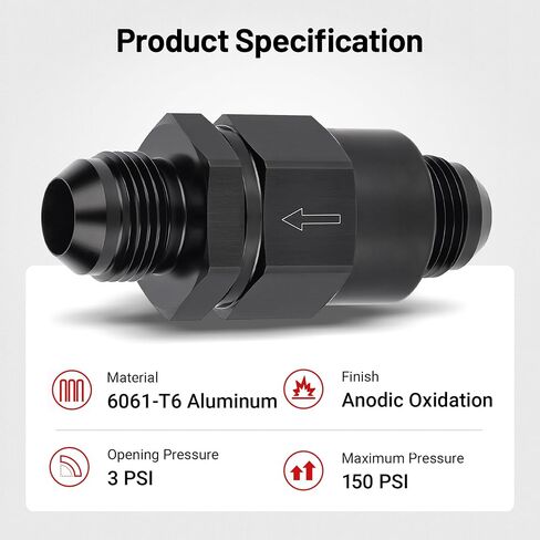EVIL ENERGY 10AN Male Non Return One Way Check Valve Fitting Aluminum Black in Saudi Arabia