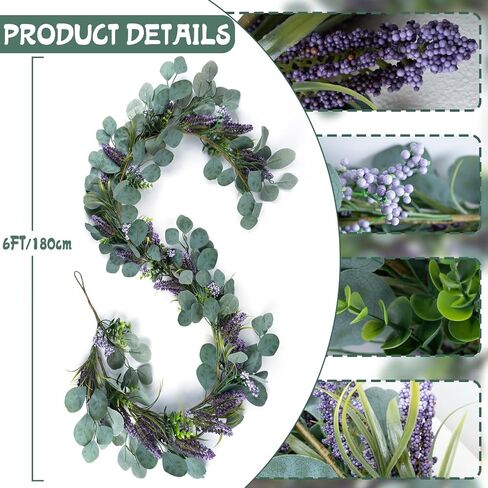 6FT Purple Flower Garlands Artificial Spring/Summer Garland Greenery Garlands Eucalyptus Garland Decoration for Baby Shower Wedding Party Table Runner Room Home Mantle Decor （Purple） in Saudi Arabia