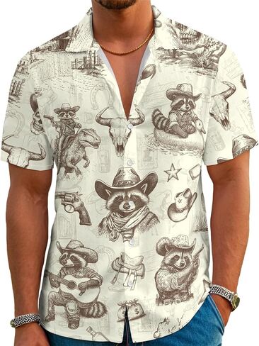 Men's Hawaiian Shirt Funny Vintage Western Cowboy Print Summer Beach Casual Short Sleeve Button Down Shirts in Kuwait