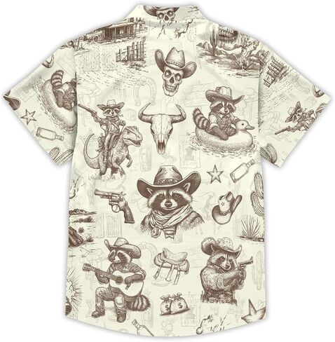 Men's Hawaiian Shirt Funny Vintage Western Cowboy Print Summer Beach Casual Short Sleeve Button Down Shirts in Kuwait