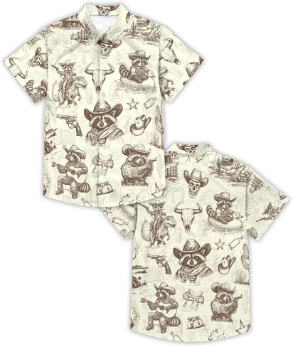 Men's Hawaiian Shirt Funny Vintage Western Cowboy Print Summer Beach Casual Short Sleeve Button Down Shirts in Kuwait