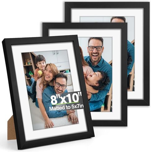 مجموعة إطار صورة 8x10 من 3 ، عرض الصور 5x7 مع حصيرة أو 8x10 بدون حصيرة ، إطارات الصور لتركيب الجدار أو شاشة أعلى الجدول ، أسود in Kuwait