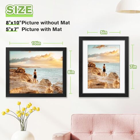 مجموعة إطار صورة 8x10 من 3 ، عرض الصور 5x7 مع حصيرة أو 8x10 بدون حصيرة ، إطارات الصور لتركيب الجدار أو شاشة أعلى الجدول ، أسود in Kuwait