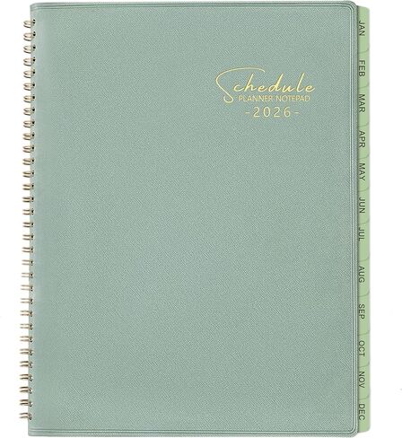 Planner 2025-2026 - JUL 2025 - JUN 2026, Business Planner, Appointment Book2025-2026, 3-Tier Schedule Planner Notepad, 8.74" x 11.38", 60 Minutes Intervals + Monthly Tabs + Leather Cover + Pocket - Pea Green in Kuwait