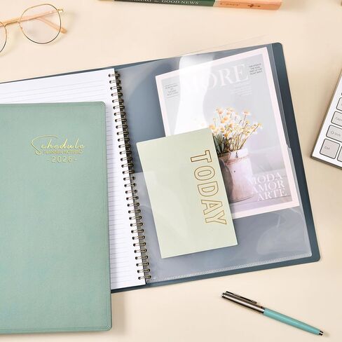 Planner 2025-2026 - JUL 2025 - JUN 2026, Business Planner, Appointment Book2025-2026, 3-Tier Schedule Planner Notepad, 8.74" x 11.38", 60 Minutes Intervals + Monthly Tabs + Leather Cover + Pocket - Pea Green in Kuwait